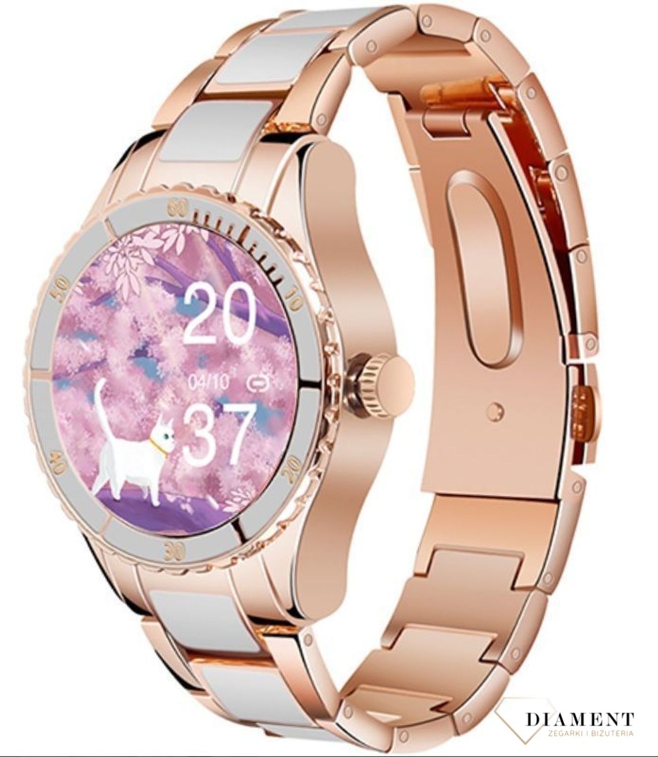 Smartwatch damski Rubicon Różowe złoto z białymi dodatkami RNCE82 Biały (1).jpg